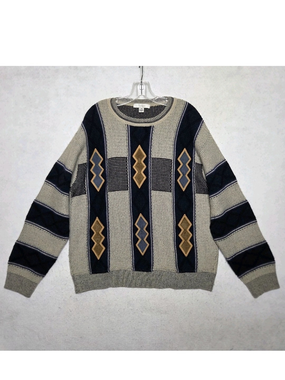 Vtg Turnbury Wool Blend Sweater Mens Sz 44 *Large Stripe Diamond Grandpa Cosby